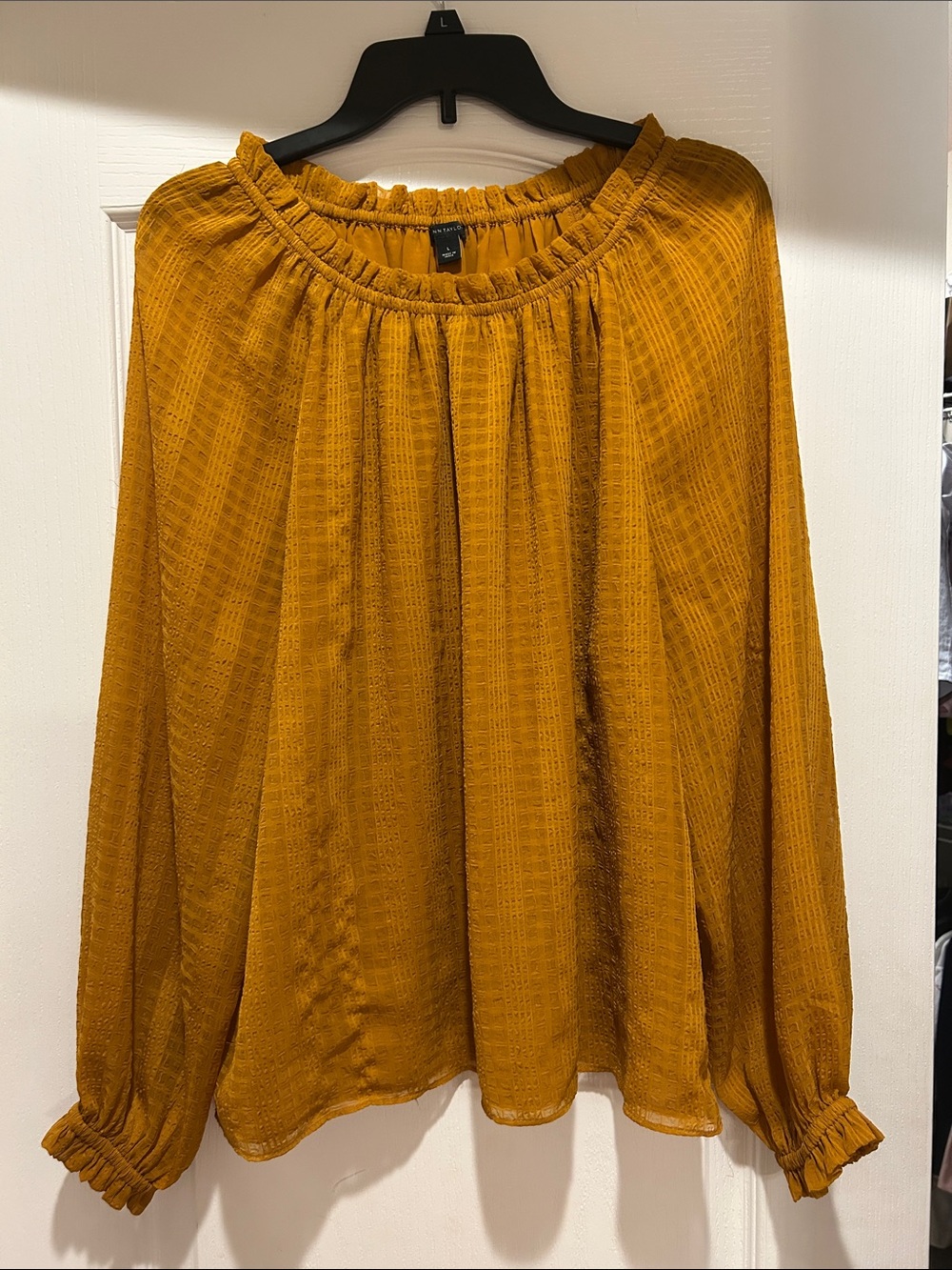 Ann Taylor Mustard Textured Off-Shoulder Blouse